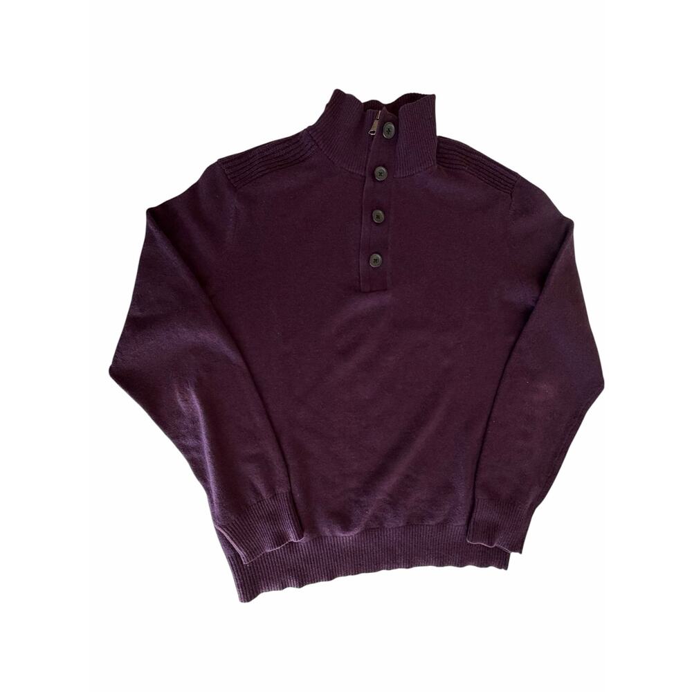 J.Crew Women’s Plum Merino Wool Blend Mock Neck Button Sweater L Old Money Prep - Picture 2 of 7